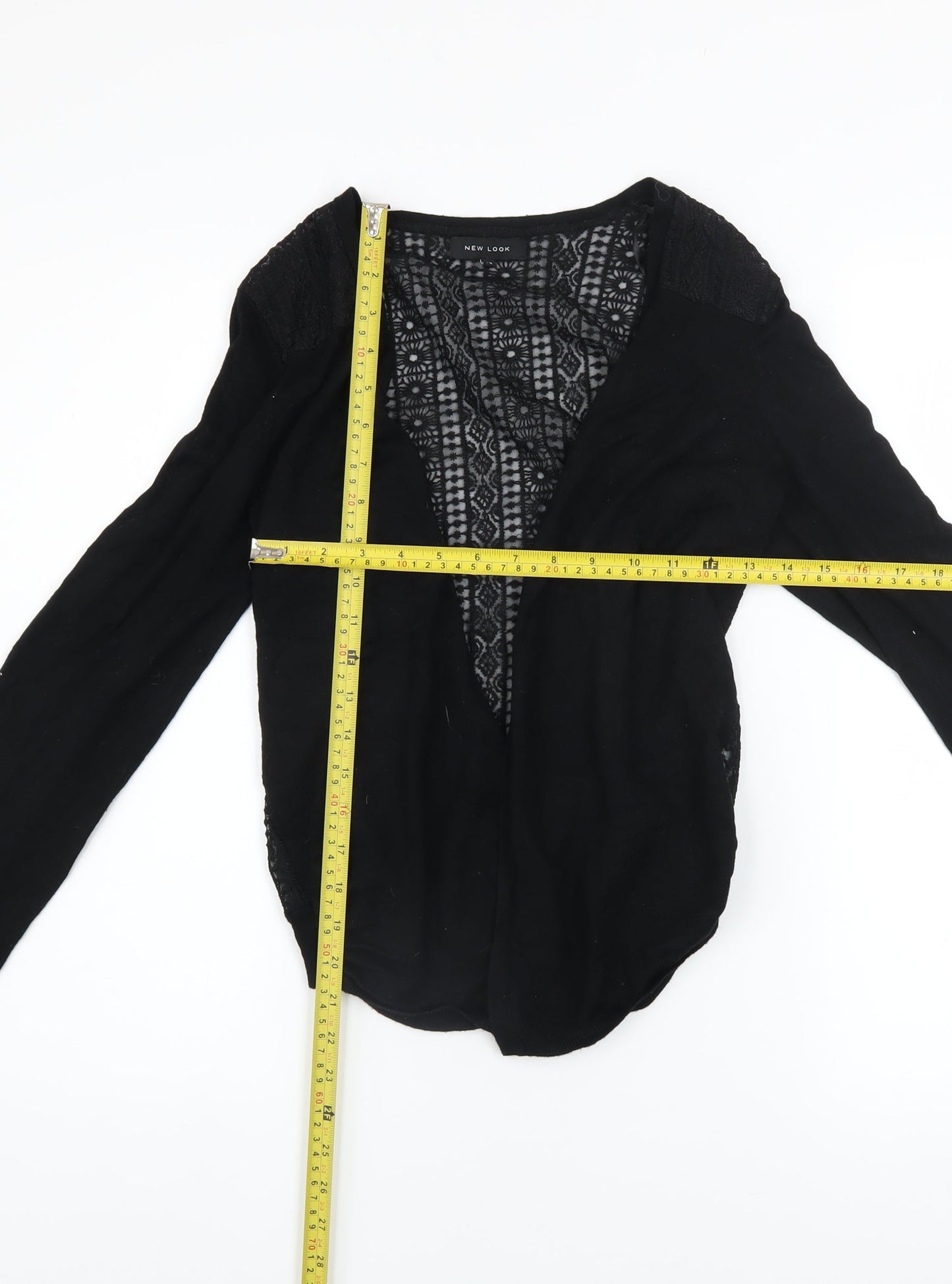 New Look Womens Black Lace Panel Cardigan Size 12 Long Sleeve