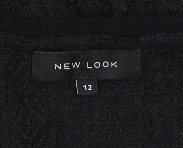 New Look Womens Black Lace Panel Cardigan Size 12 Long Sleeve