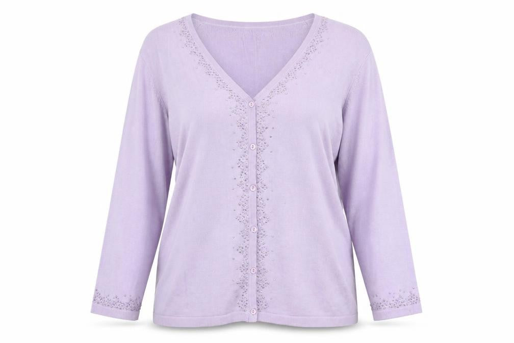 Marks and Spencer Women’s Purple Silk Beaded V-Neck Cardigan Size 18