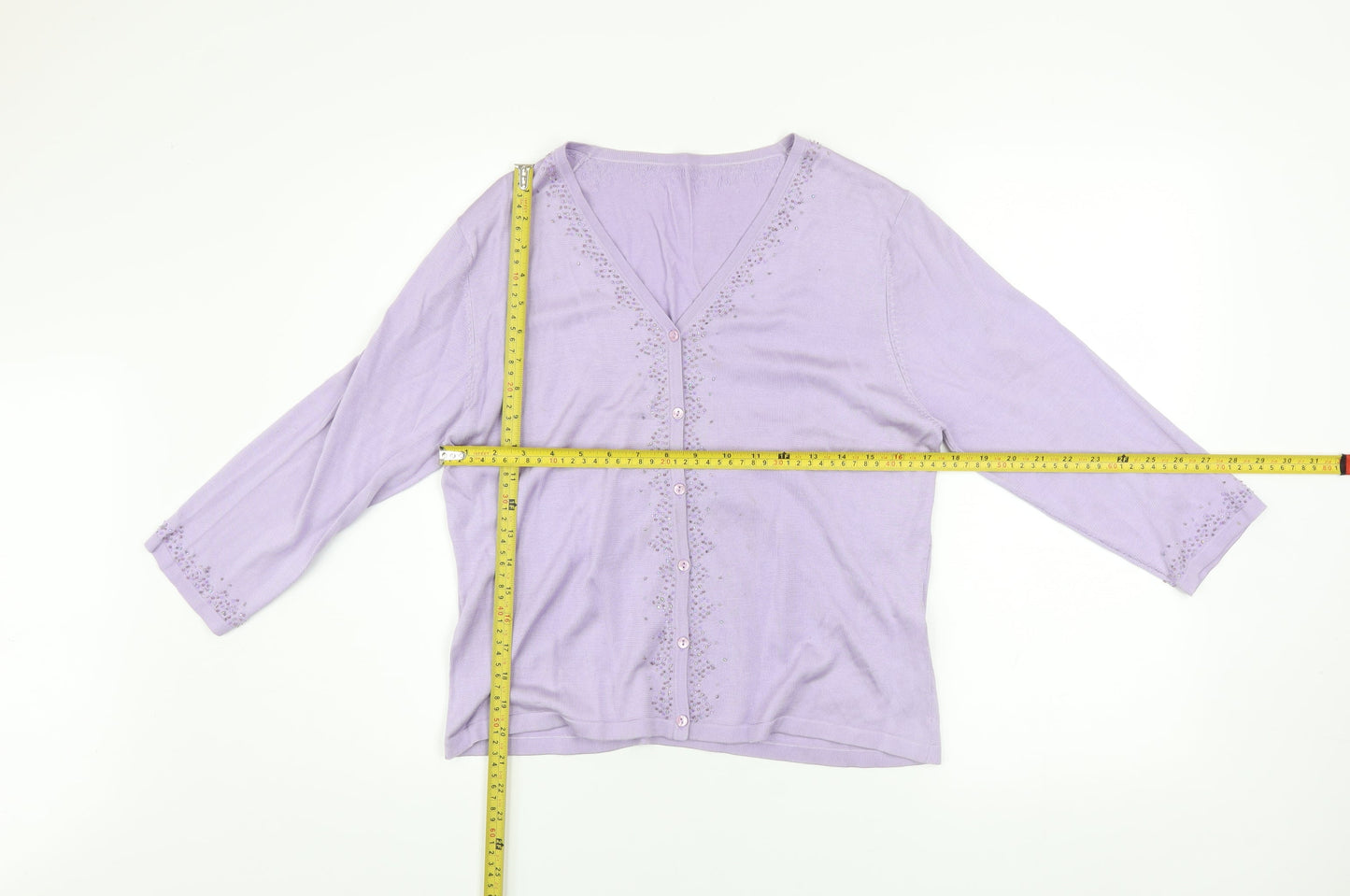 Marks and Spencer Women’s Purple Silk Beaded V-Neck Cardigan Size 18