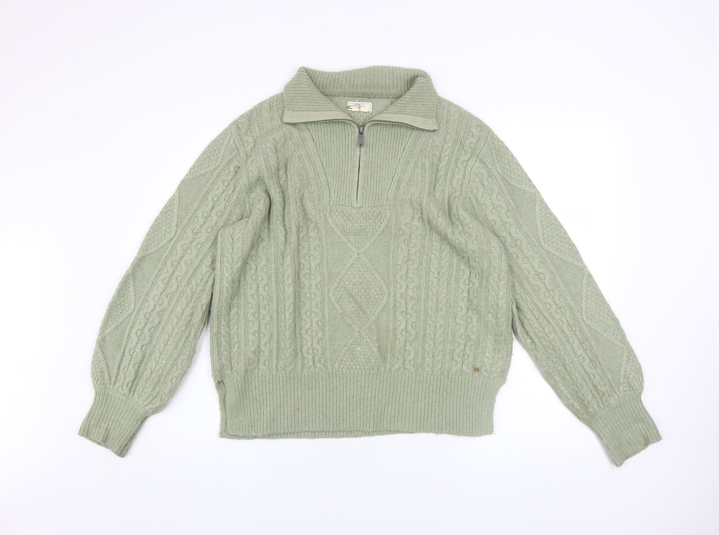 Fat Face Women’s Green Cable-Knit 1/4 Zip Jumper Size 12