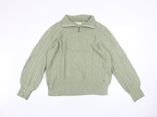Fat Face Women’s Green Cable-Knit 1/4 Zip Jumper Size 12