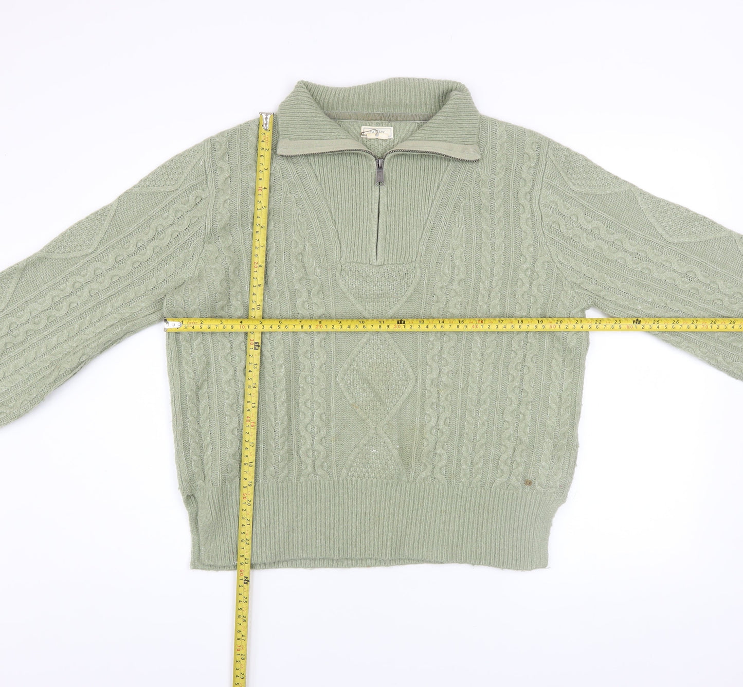 Fat Face Women’s Green Cable-Knit 1/4 Zip Jumper Size 12