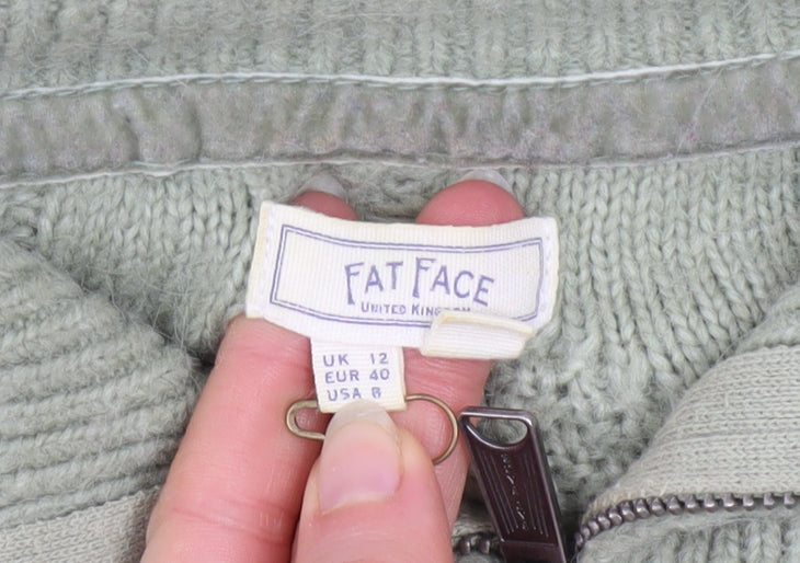 Fat Face Women’s Green Cable-Knit 1/4 Zip Jumper Size 12