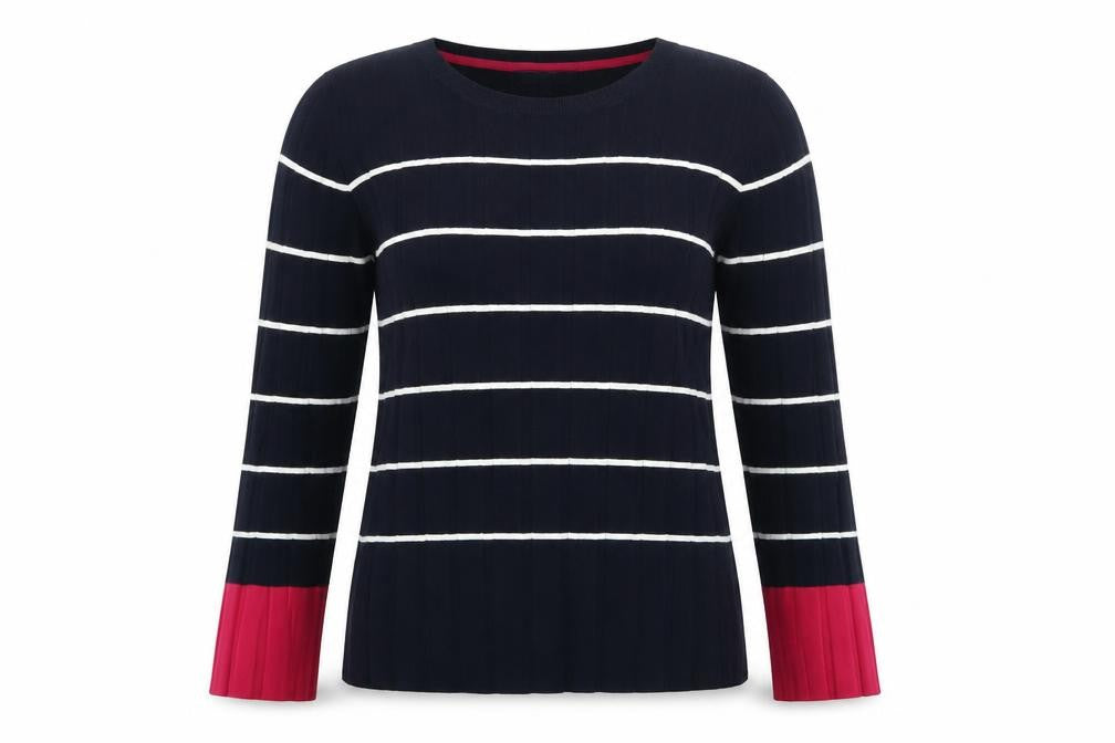 Next Womens Blue Striped Flared Sleeve Crew Neck Jumper Size 14