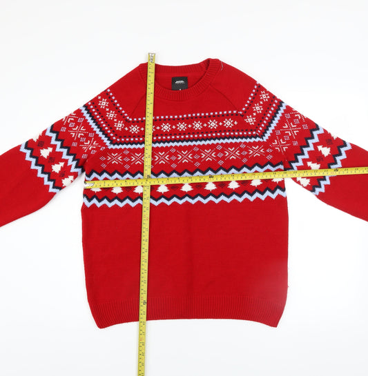 Burton Menswear London Men's Red Fair Isle Christmas Jumper M