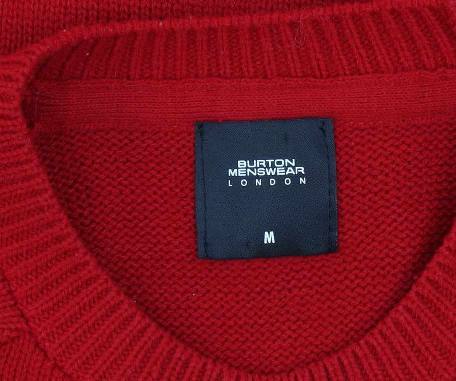 Burton Menswear London Men's Red Fair Isle Christmas Jumper M