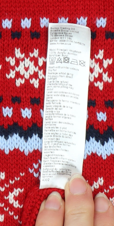 Burton Menswear London Men's Red Fair Isle Christmas Jumper M