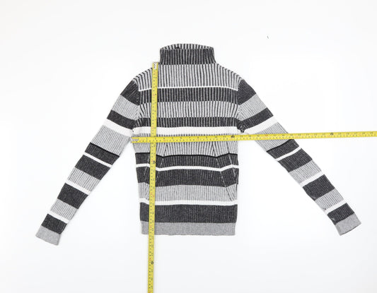 Vero Moda Women's Grey Striped Roll Neck Ribbed Jumper Size M