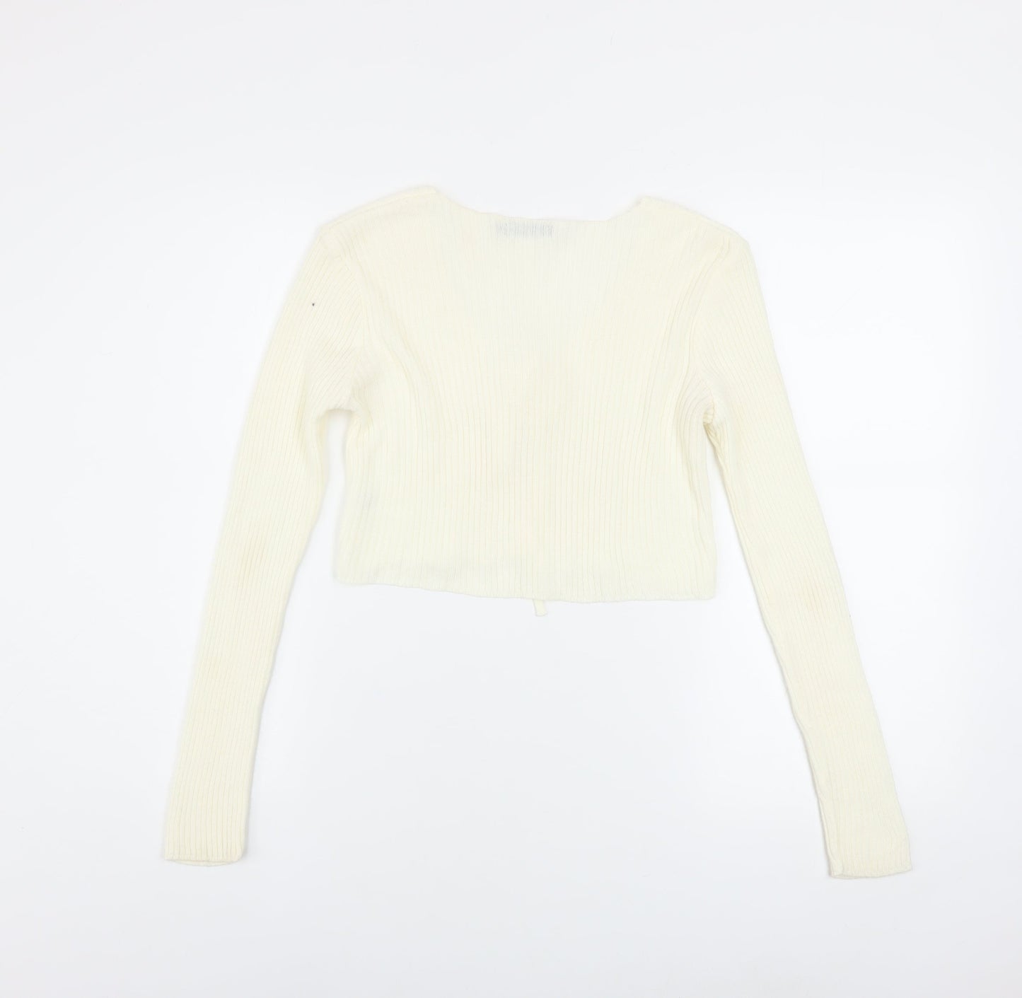 Nasty Gal Women's Ivory Cropped Knit Long Sleeve Tie Top Size S