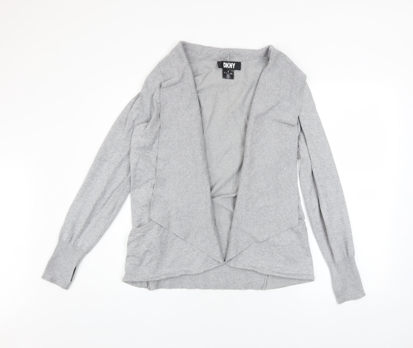DKNY Womens Grey Collared Open Front Cardigan M
