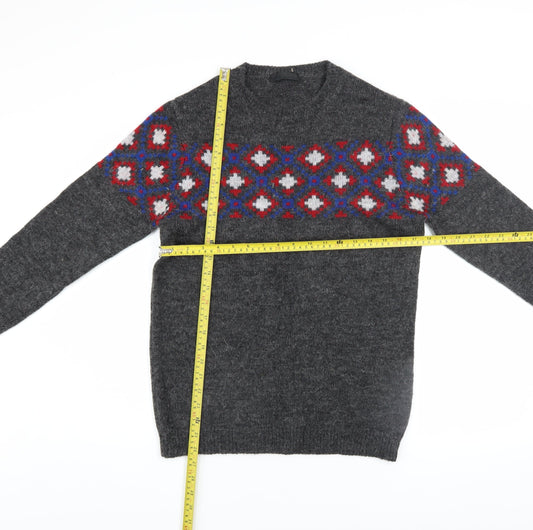 ASOS Men Grey Geometric Knit Crew Neck Jumper XS