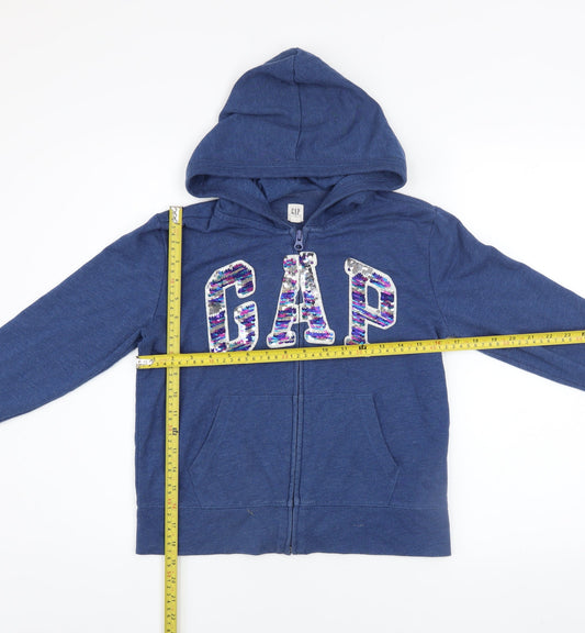 GAP Kids Girls Blue Sequin Logo Full Zip Hoodie 12-13 Years