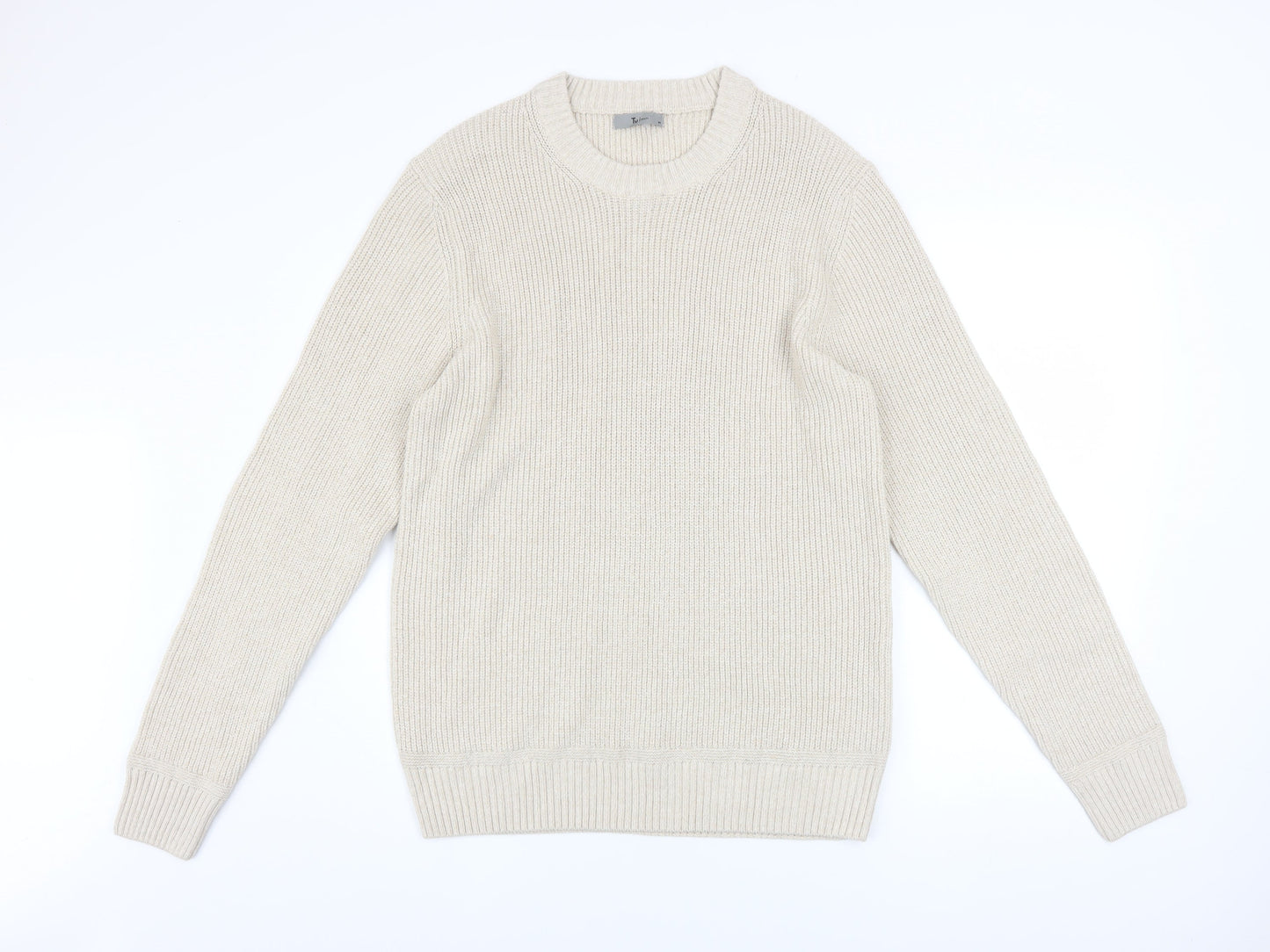 Tu Men Beige Chunky Knit Crew Neck Pullover Jumper Medium