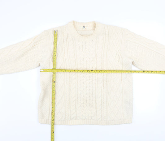 Uniqlo Women Ivory Cable Knit Crew Neck Jumper Size L