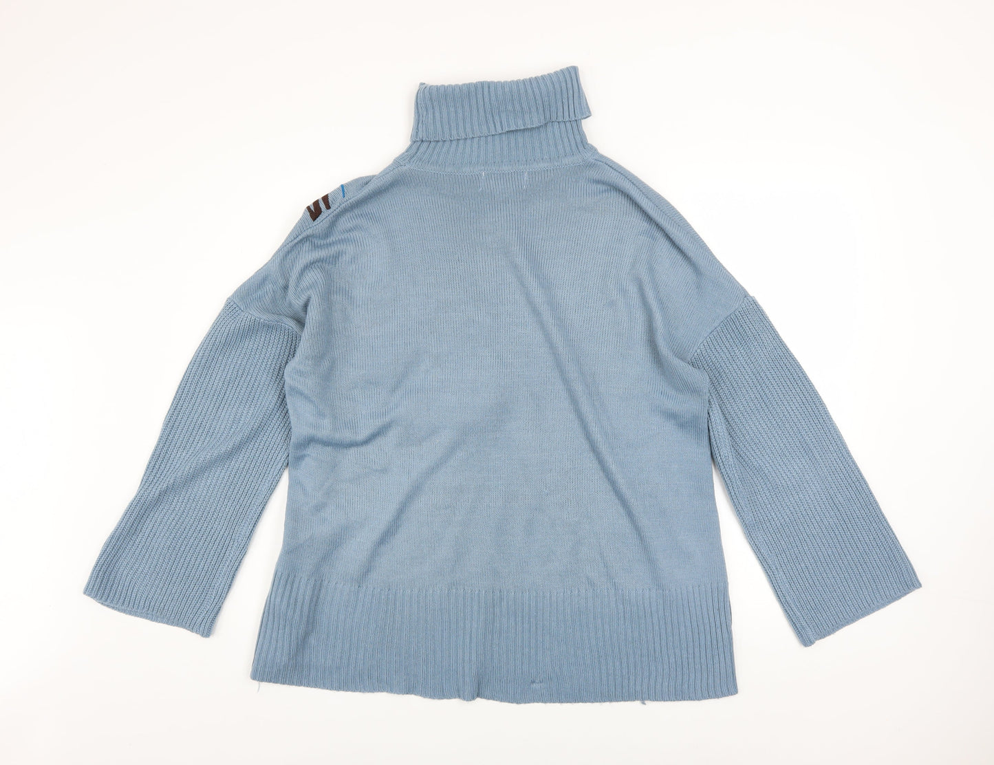 Lost Ink Women’s Blue Floral Roll Neck Jumper Size 10 Acrylic Knit