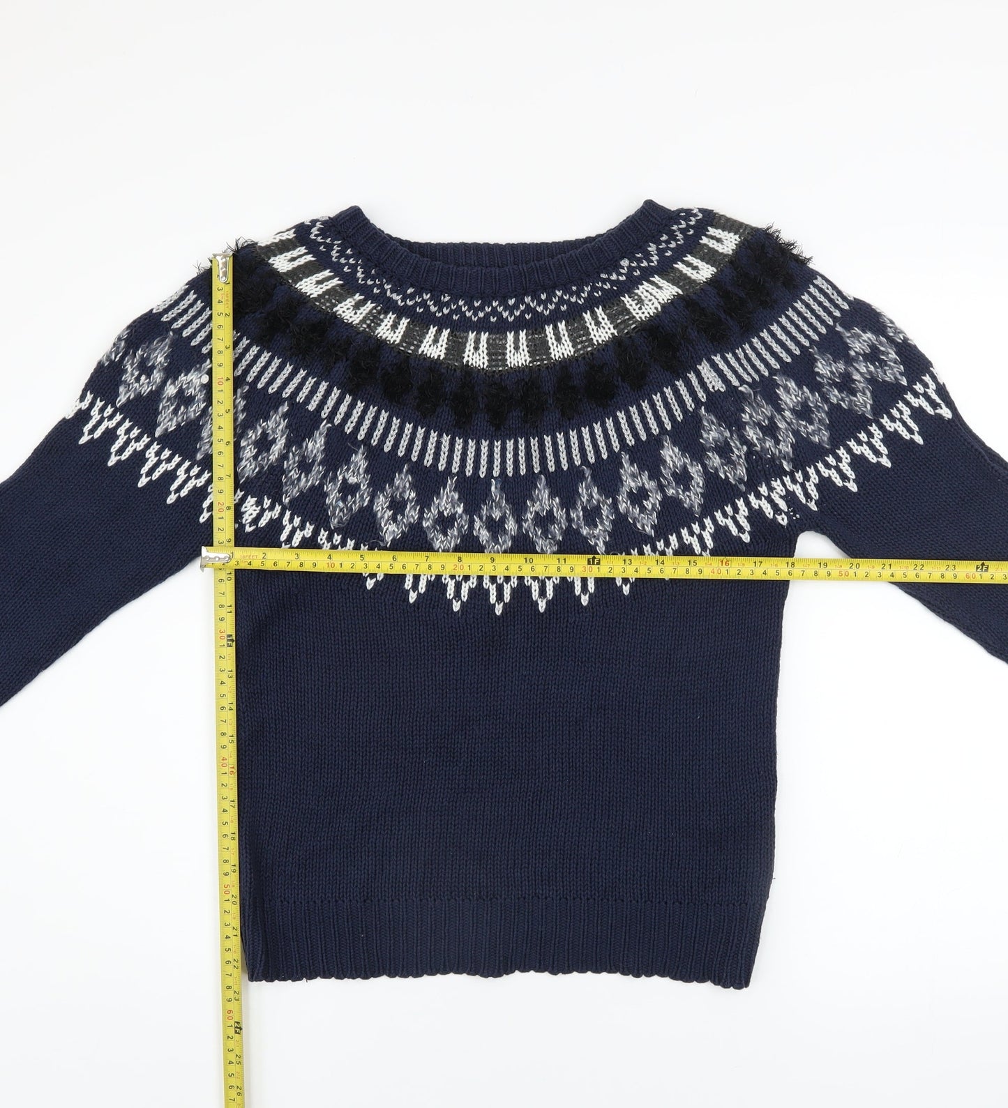 Vero Moda Women Blue Fair Isle Chunky Knit Jumper Size S