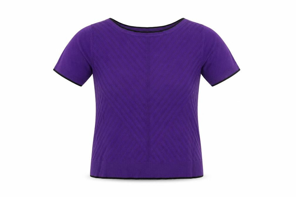 Front view of Principles by Ben de Lisi Women's Purple Knit Short Sleeve Top, size 12