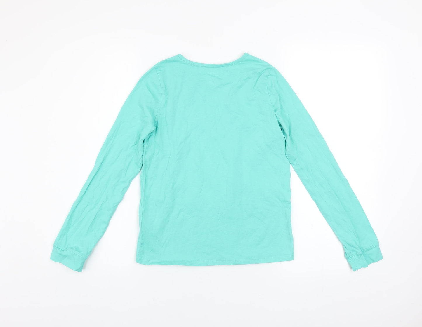 Lands' End Girls Green Sequin Cat Long Sleeve Cotton T-Shirt Size 10-12 Years