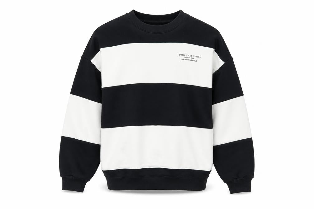 Dunnes Men's Black & White Striped Sweatshirt XS Crew Neck Pullover