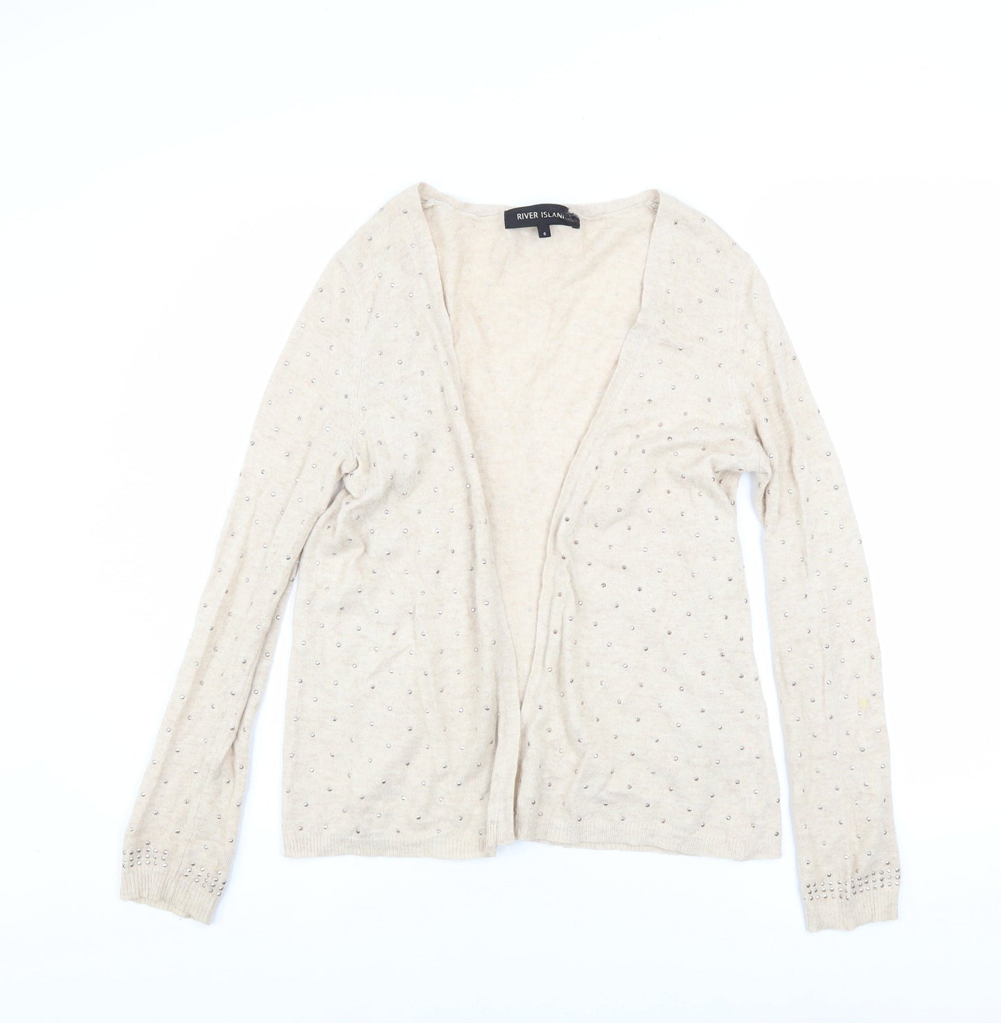 River Island Womens Beige Beaded Open Knit Cardigan Size 6