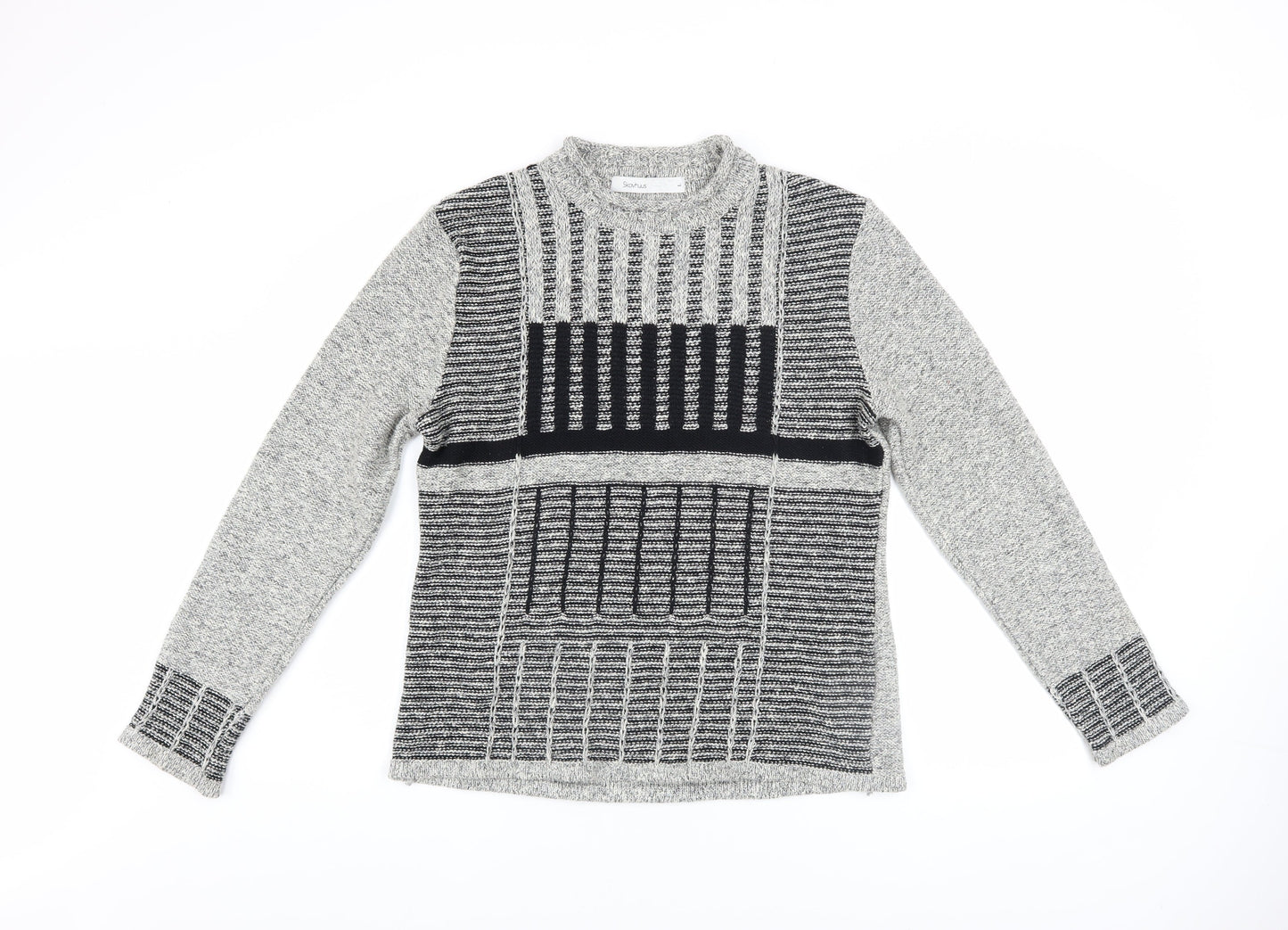 Skovhuus Women's Grey Mock Neck Geometric Knit Jumper Size L