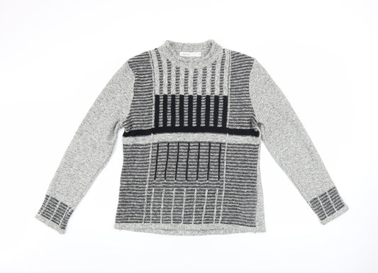 Skovhuus Women's Grey Mock Neck Geometric Knit Jumper Size L