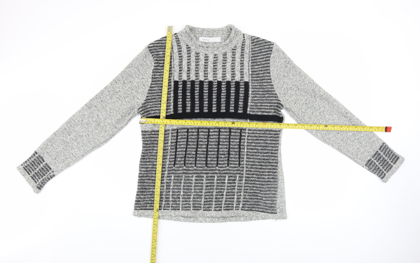 Skovhuus Women's Grey Mock Neck Geometric Knit Jumper Size L
