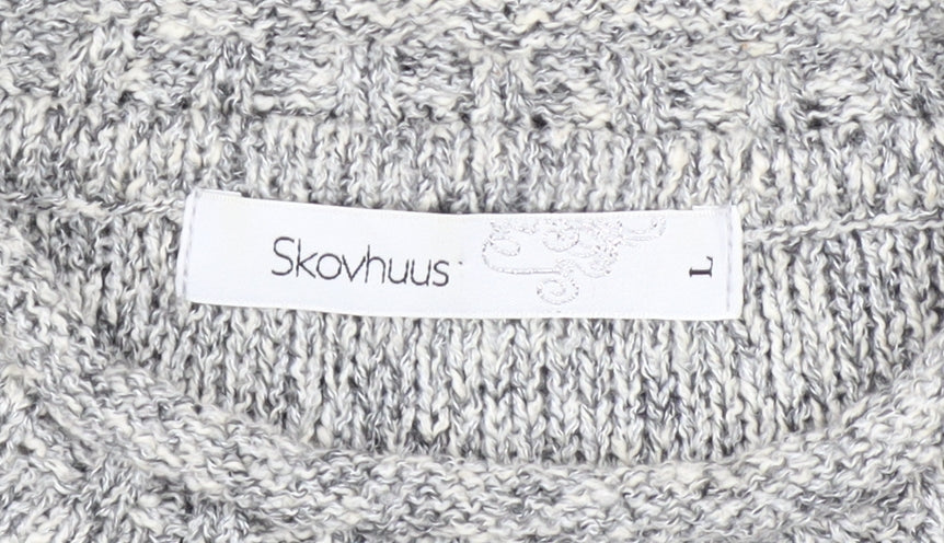 Skovhuus Women's Grey Mock Neck Geometric Knit Jumper Size L