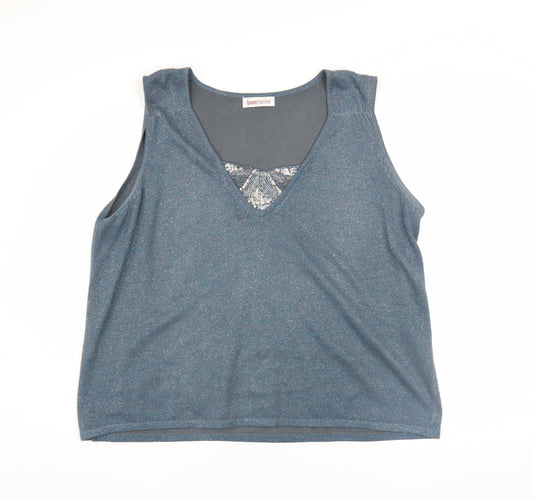 Bonmarché Women's Blue Metallic Knit Sleeveless Tank Top Size L
