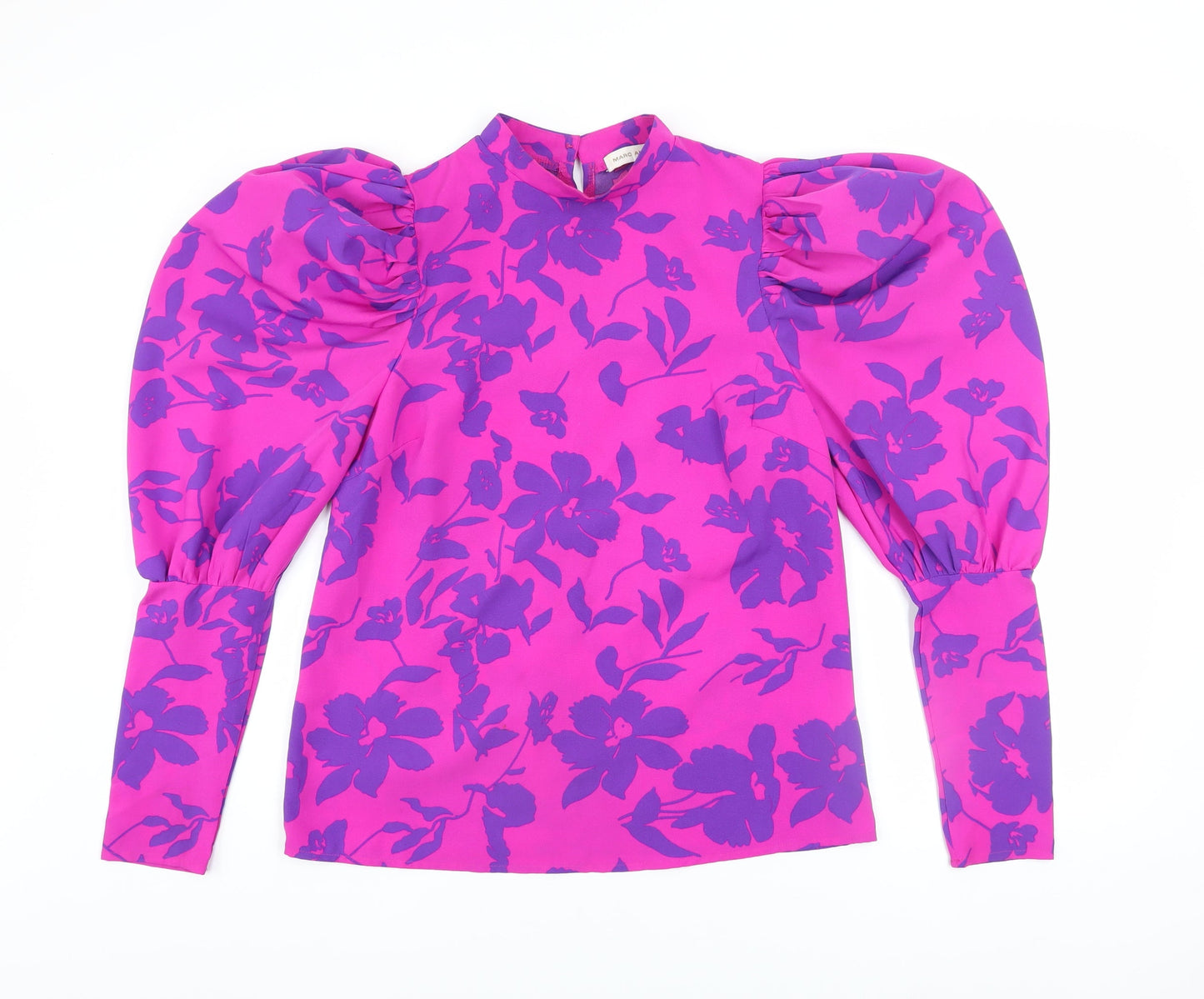 Marc Angelo Women's Pink Floral Puff Sleeve High Neck Blouse Size 8