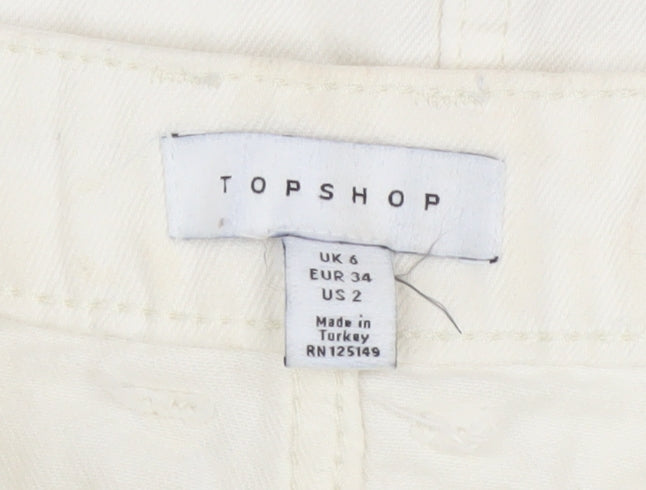 Topshop Women White Size 6 Denim Short Frayed Pencil Skirt