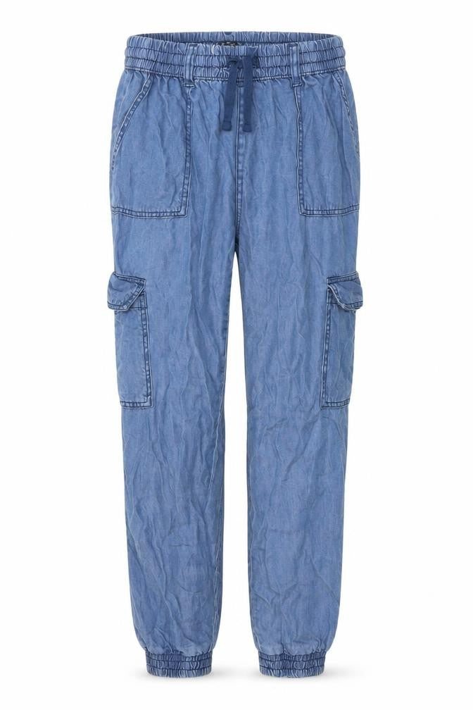 Front view of Dunnes Women Blue Cargo Trousers Small Lyocell Jogger Style