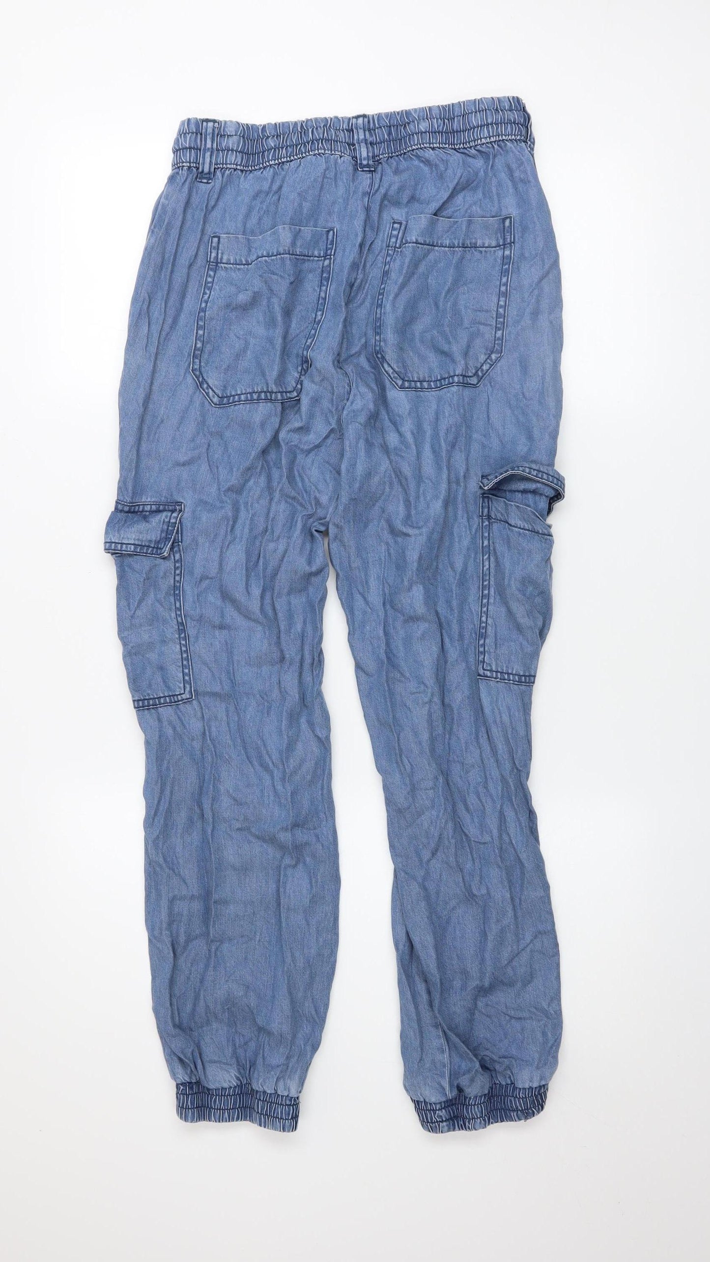 Dunnes Stores Women Blue Cargo Trousers Small Lyocell Jogger Style