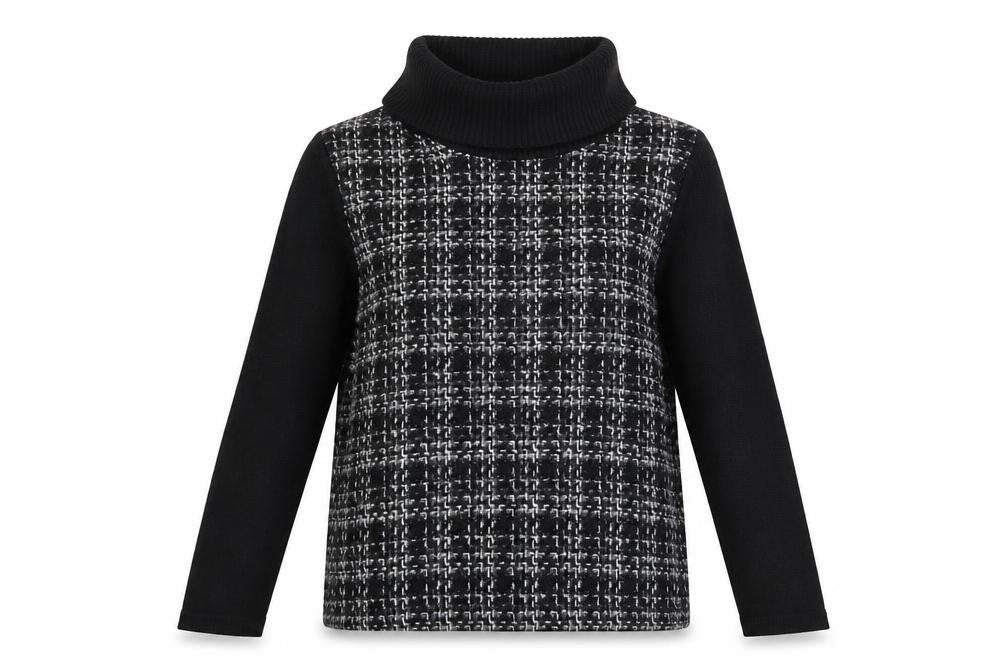 Marks and Spencer Women Black Roll Neck Checked Pullover Jumper Size 14