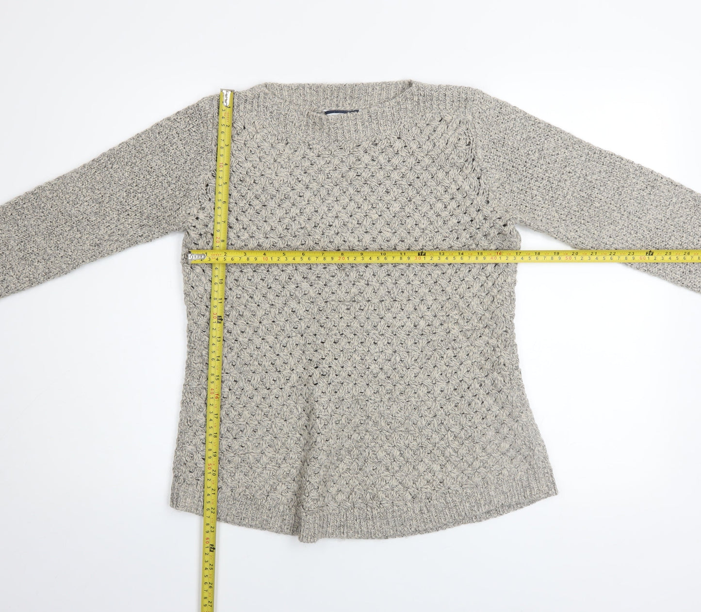 Dash Women’s Grey Chunky Knit Acrylic Blend Long Sleeve Pullover Jumper Size 10