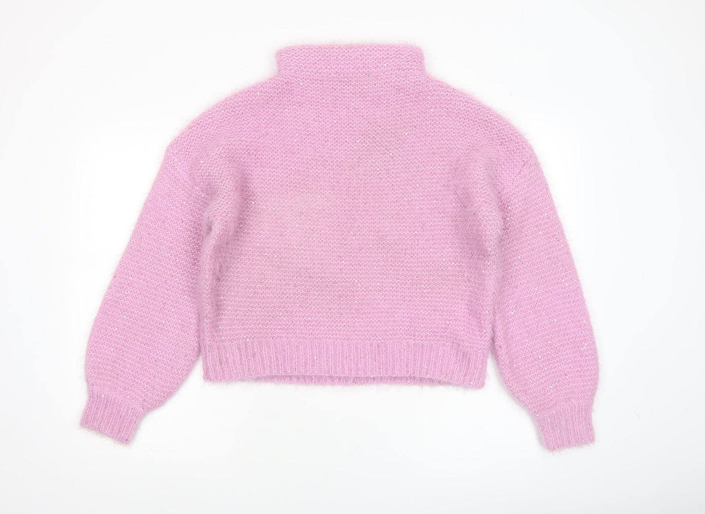 Boohoo Women's Pink Sequin Roll Neck Chunky Knit Jumper Size S