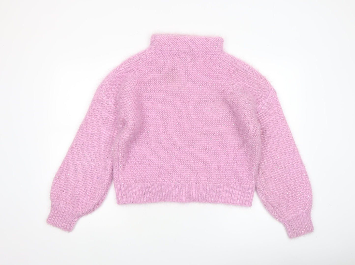 Boohoo Women's Pink Sequin Roll Neck Chunky Knit Jumper Size S