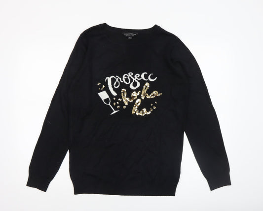 Dorothy Perkins Womens Black Christmas Sequin Jumper Size 10