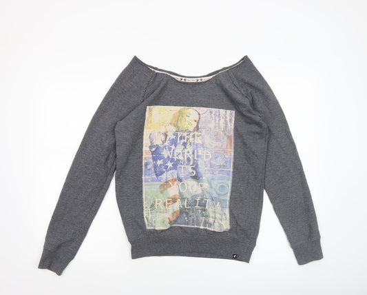 Blonde+Blonde Women’s Grey Boat Neck Long Sleeve Graphic T-Shirt Size 10