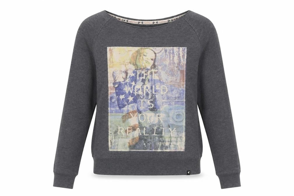 Blonde + Blonde Women’s Grey Boat Neck Long Sleeve Graphic T-Shirt Size 10