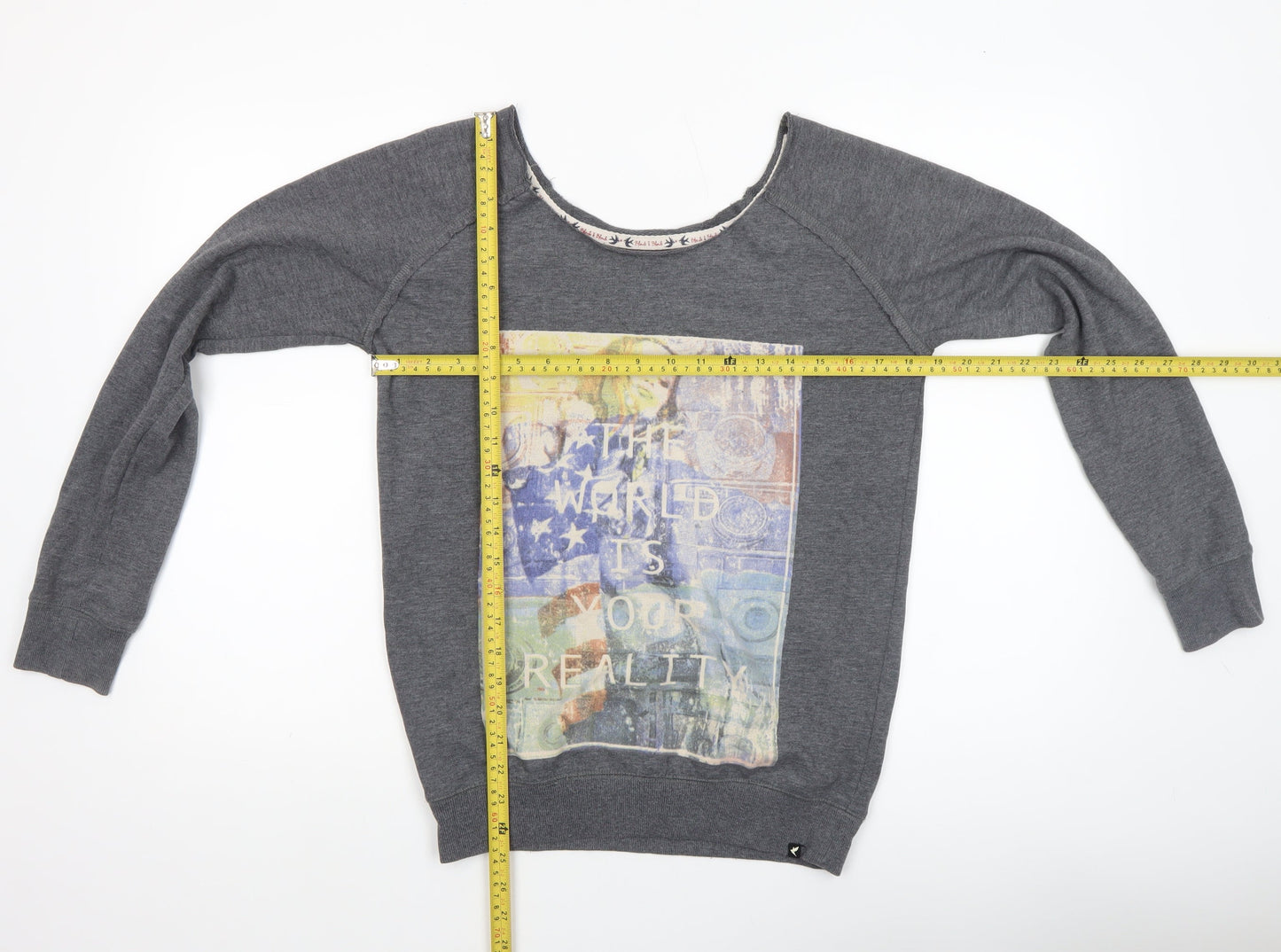 Blonde+Blonde Women’s Grey Boat Neck Long Sleeve Graphic T-Shirt Size 10