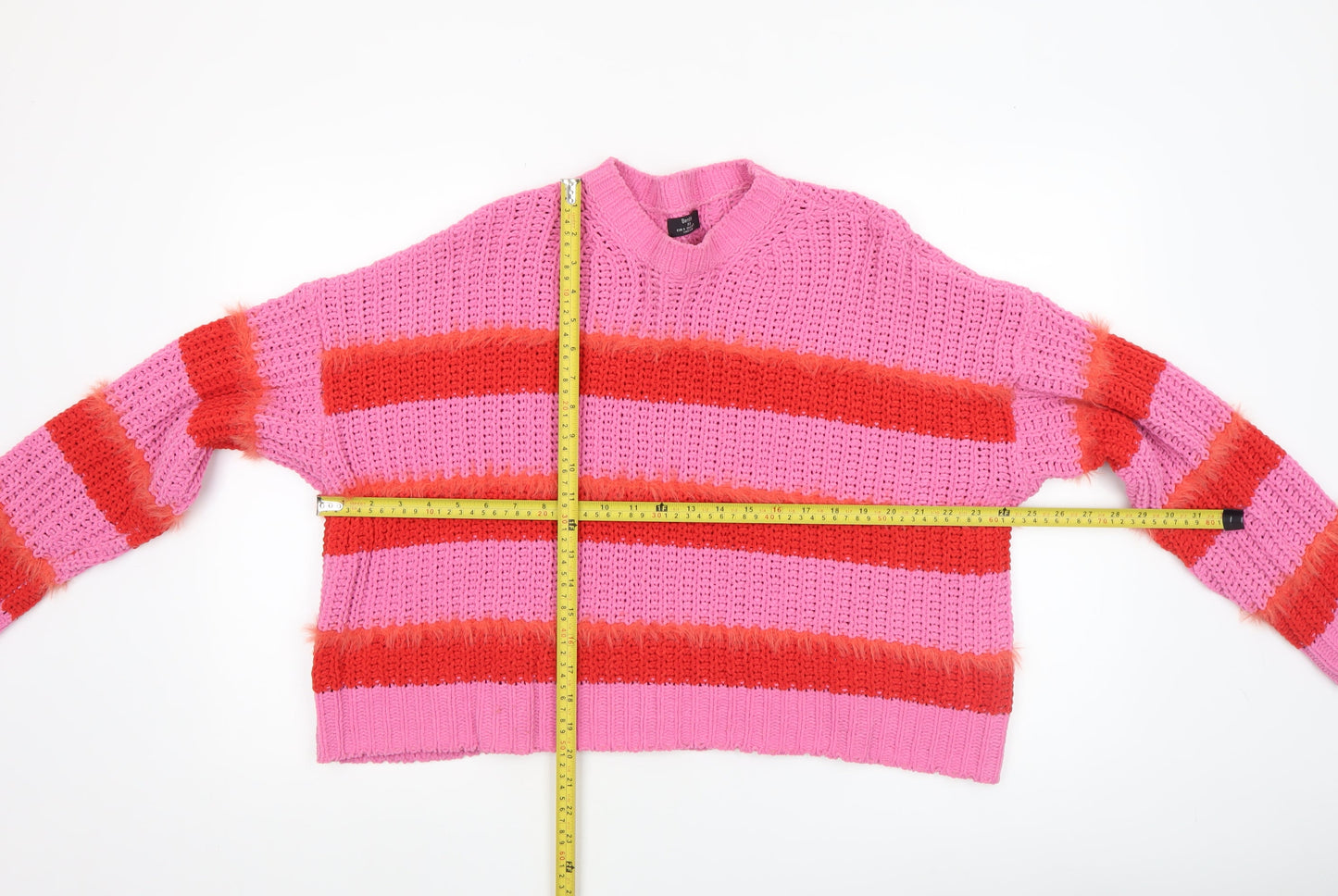 Bershka Women's Multicoloured Chunky Knit Striped Jumper Size S