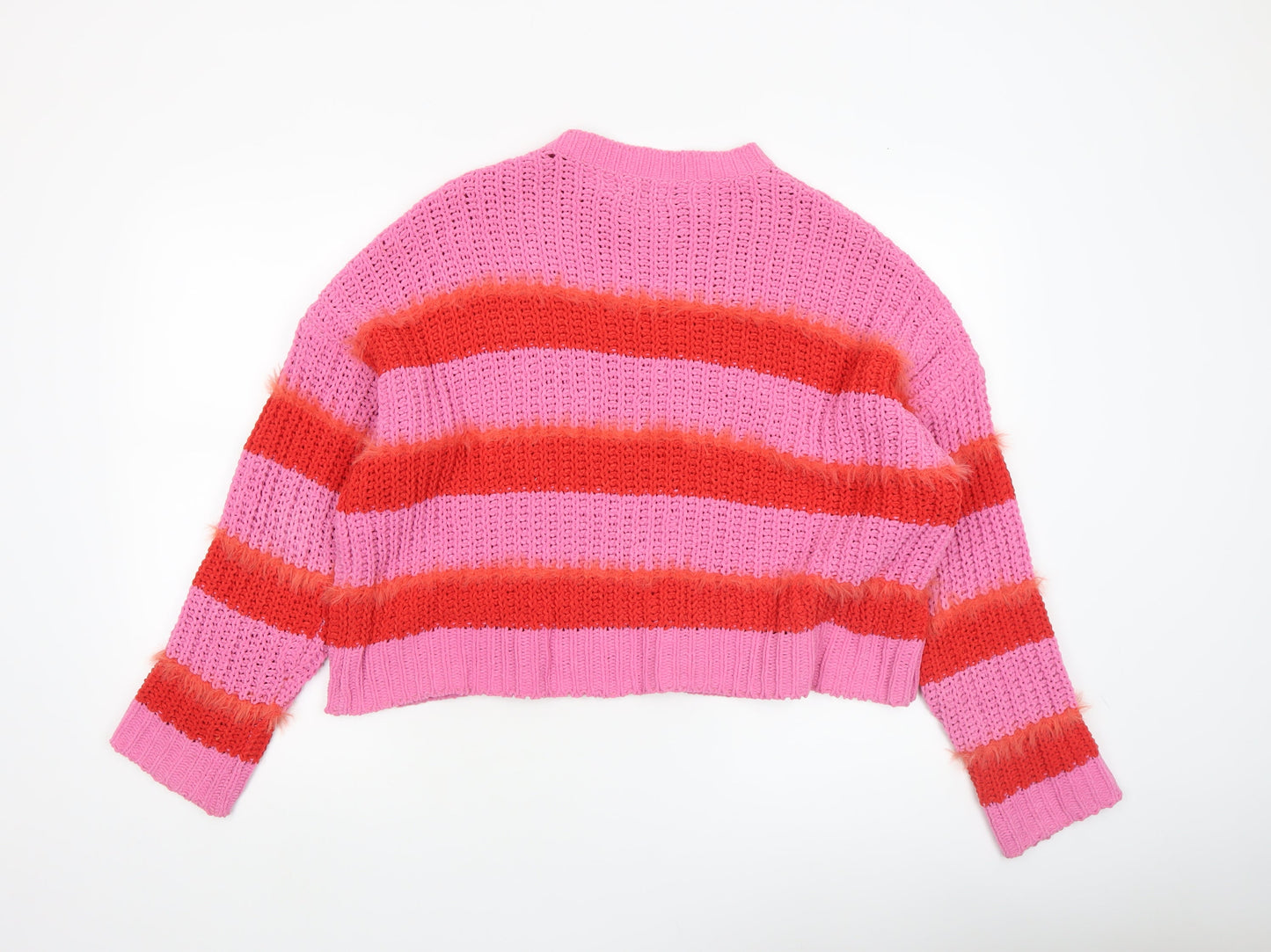 Bershka Women's Multicoloured Chunky Knit Striped Jumper Size S