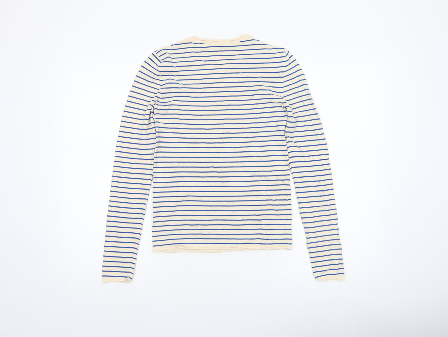Zara Women Beige Blue Striped Crew Neck Pullover Jumper Size 12