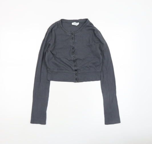 Topshop Women’s Grey Cropped Button-Up Cardigan Size S Long Sleeve