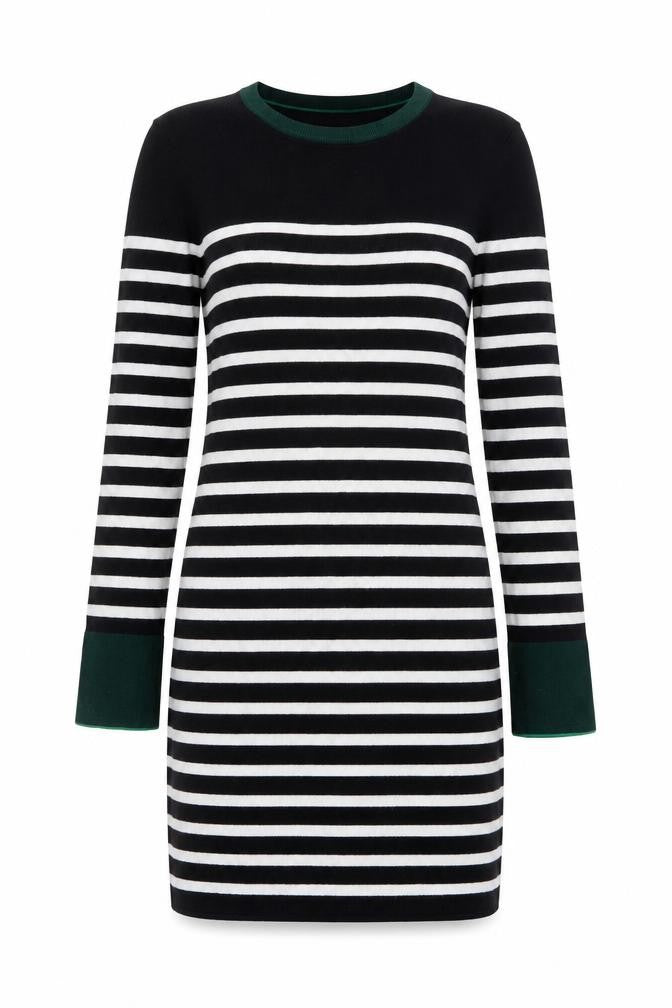 Warehouse Women’s Black Striped Jumper Dress Size 8 Knit Long Sleeve