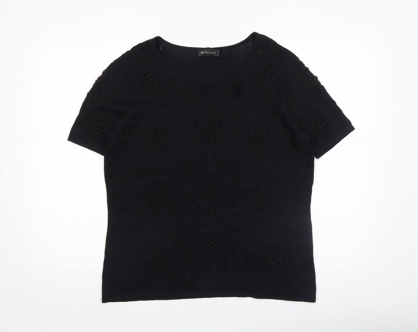 SKY Designs Women’s Black Beaded Short Sleeve Knit Top Size 4