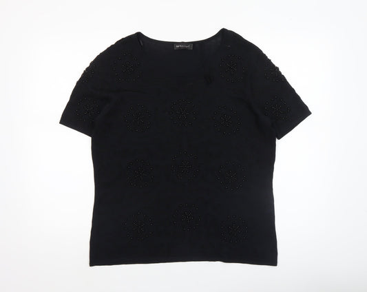 SKY Designs Women’s Black Beaded Short Sleeve Knit Top Size 4