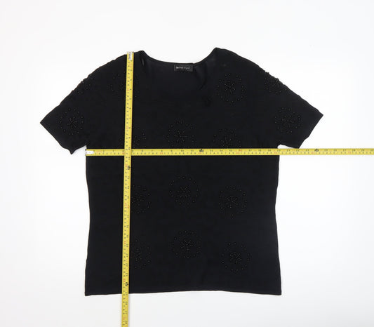 SKY Designs Women’s Black Beaded Short Sleeve Knit Top Size 4